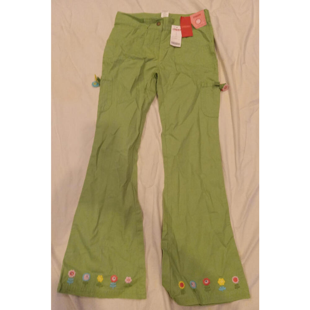 Gymboree Girl's Size 12 Green Cargo Flair Pants Flowers Floral Design